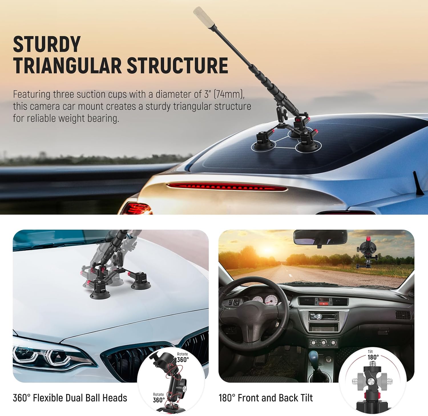 NEEWER Triple Suction Cup Car  - Insta360 Camera X4 评论和价格